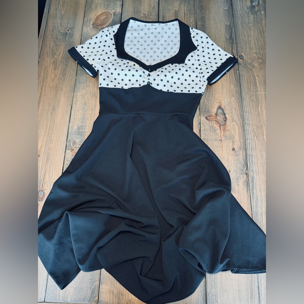 1950s Polka Dot Black and White Dress
